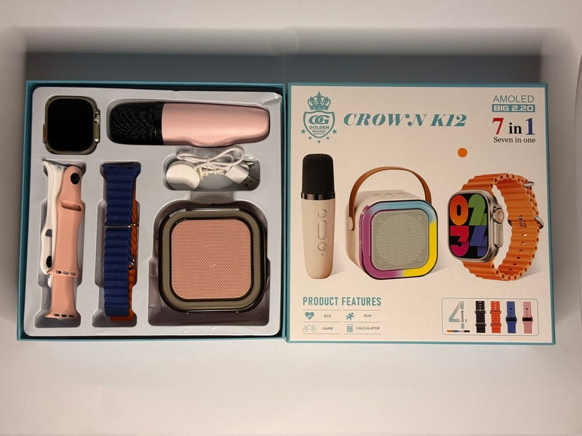 Crown K12 Watch & Speaker Set - Best Quality Speaker Set & Watch Set | Watch with Karaoke Speaker | Watch with 4 Multiple Random Color Straps
