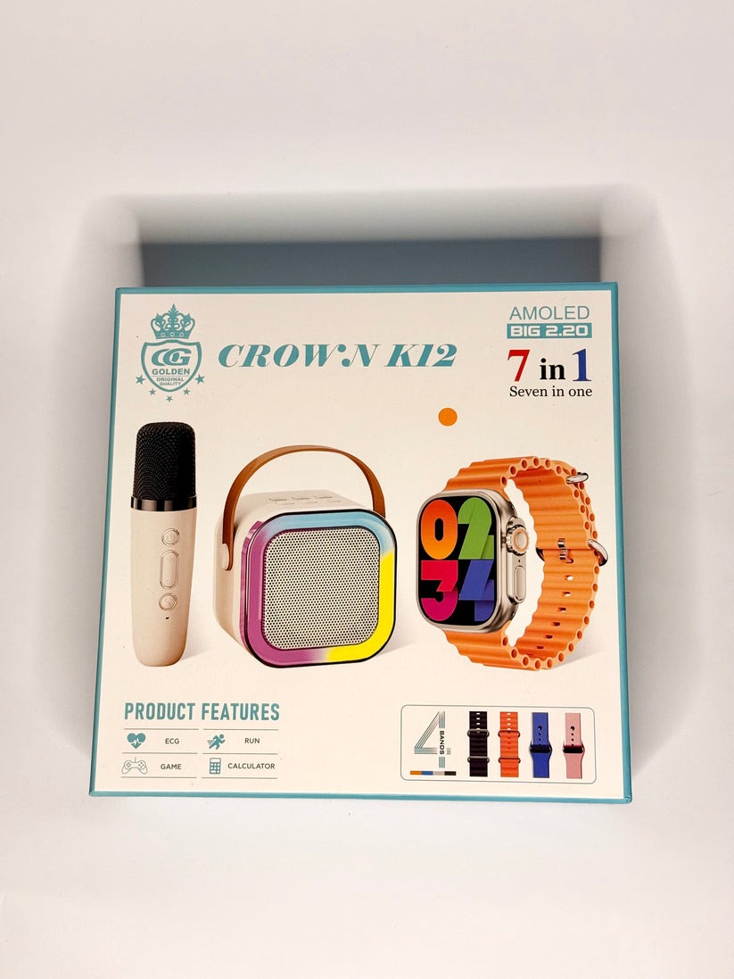 Crown K12 Watch & Speaker Set - Best Quality Speaker Set & Watch Set | Watch with Karaoke Speaker | Watch with 4 Multiple Random Color Straps