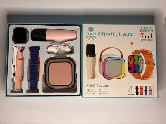 Crown K12 Watch & Speaker Set - Best Quality Speaker Set & Watch Set | Watch with Karaoke Speaker | Watch with 4 Multiple Random Color Straps
